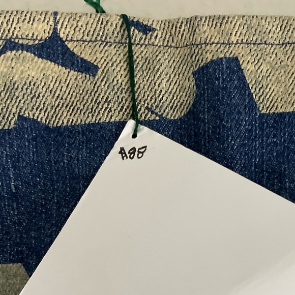 Mimi Oz Denim Mini Skirt Handmade Size Small Blue Beige One of a Kind NWT - Picture 7 of 9